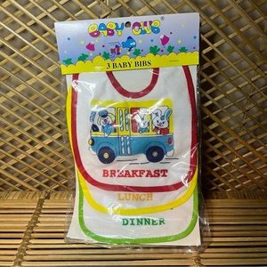 Vintage 80s 90s Breakfast Lunch Dinner Baby Bibs Animals vibrant color